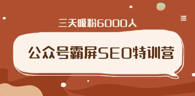 公众号霸屏SEO特训营，通过公众号被动精准引流，三天吸粉6000人-网创资源大全