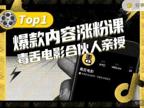 【毒舌电影合伙人亲授】抖音爆款内容涨粉课，5000万抖音大号首次披露涨粉机密-网创资源大全