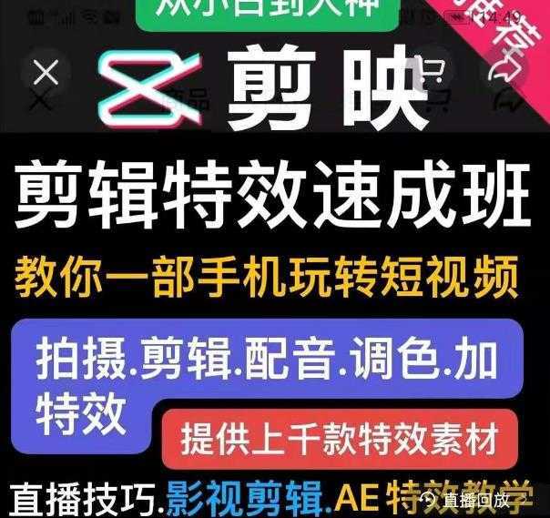 剪映剪辑特效速成班：教你一部手机玩转短视频，提供上千款特效素材-网创资源大全