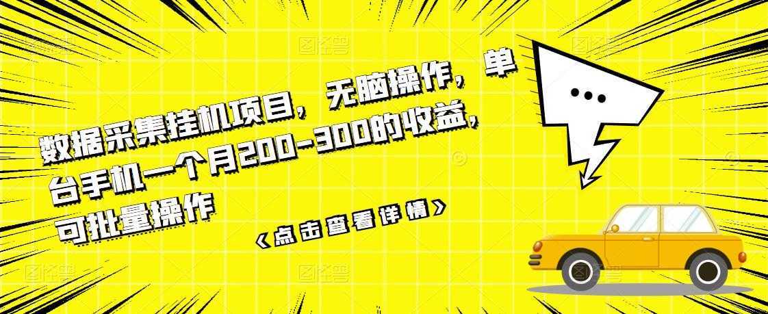 数据采集挂机项目，无脑操作，单台手机一个月200-300的收益，可批量操作-网创资源大全