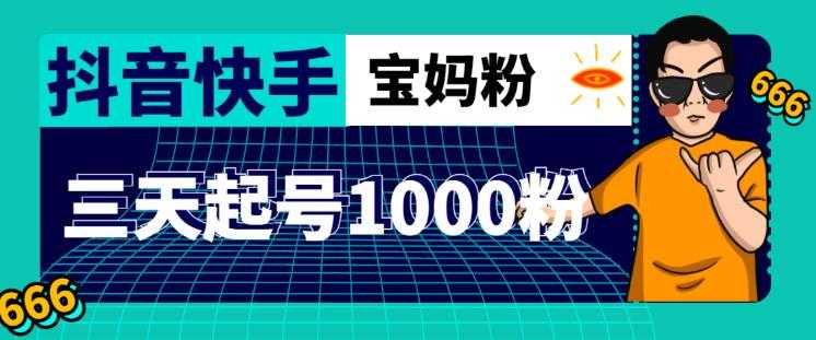 抖音快手三天起号涨粉1000宝妈粉丝的核心方法【详细玩法教程】-网创资源大全