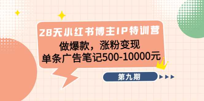 28天小红书博主IP特训营《第9期》做爆款，涨粉变现 单条广告笔记500-10000-网创资源大全