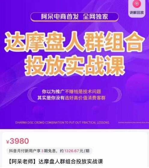 图片[1]-阿呆电商·达摩盘人群组合投放实战课，你以为推广不赚钱是技术问题，其实是你没有选好高价值消费客群-网创资源大全
