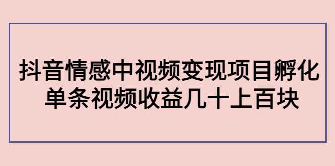 副业孵化营第5期：抖音情感中视频变现项目孵化 单条视频收益几十上百-网创资源大全