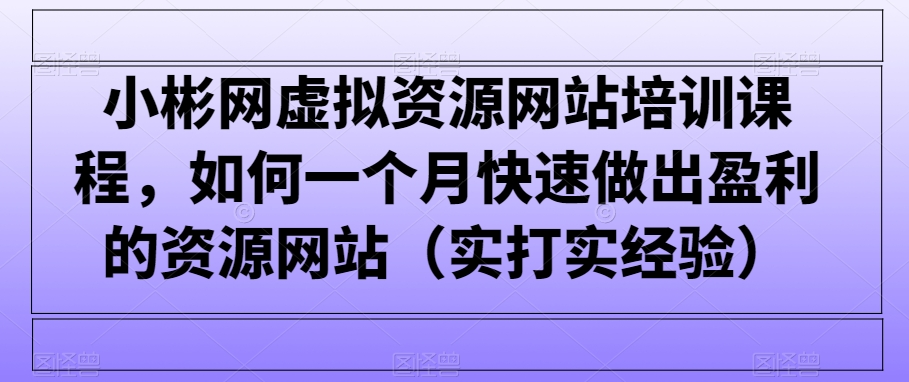 小彬网虚拟资源网站培训课程，如何一个月快速做出盈利的资源网站-网创资源大全