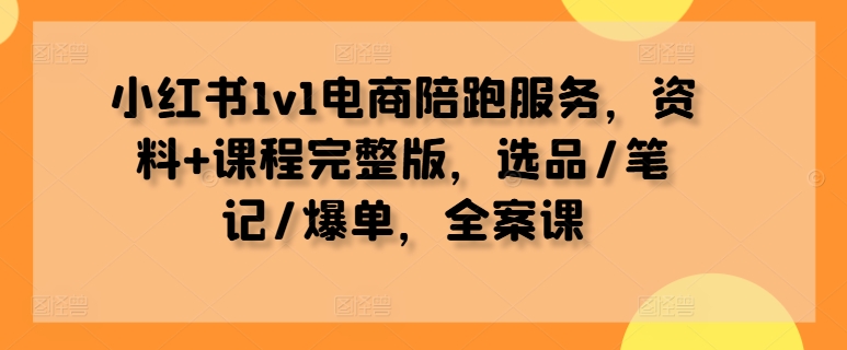 小红书1v1电商陪跑服务，资料+课程完整版，选品/笔记/爆单，全案课-网创资源大全