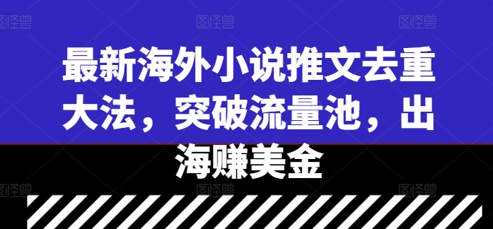 最新海外小说推文去重大法，突破流量池，出海赚美金-网创资源大全