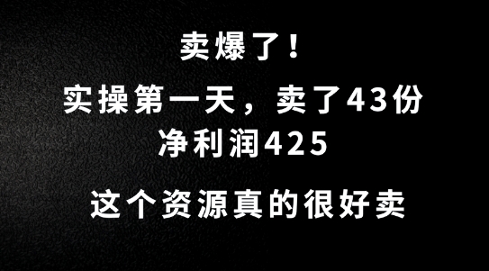 这个资源，需求很大，实操第一天卖了43份，净利润425【揭秘】-网创资源大全