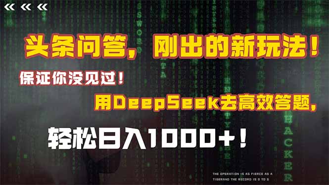 头条问答，刚出来的新玩法！确保你没见过！融合Deepseek高效率解题，轻轻松松日…-网创资源大全