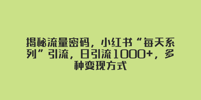 揭秘流量密码，小红书“每天系列”引流，日引流1000+，多种变现方式-暖阳网-优质付费教程和创业项目大全-网创资源大全