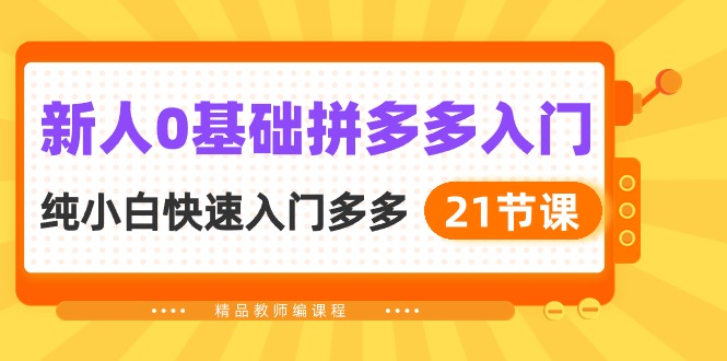 新人0基础拼多多入门，​纯小白快速入门多多-网创资源大全
