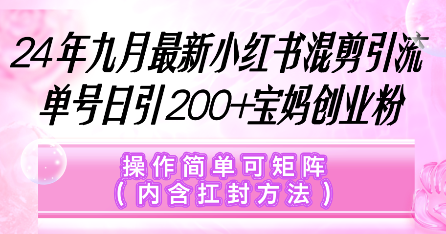 小红书混剪引流，单号日引200+宝妈创业粉，操作简单可矩阵（内含扛封…-网创资源大全