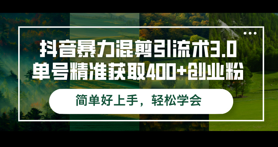 抖音暴力混剪引流术3.0单号精准获取400+创业粉简单好上手，轻松学会-网创资源大全